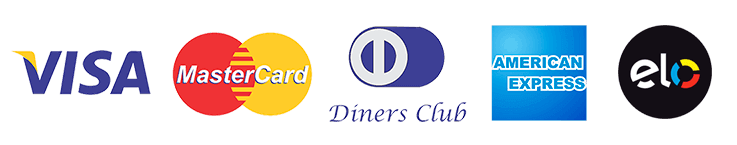 Formas de pagamento aceitas: Visa, MasterCard, Diners Club, American Express e Elo